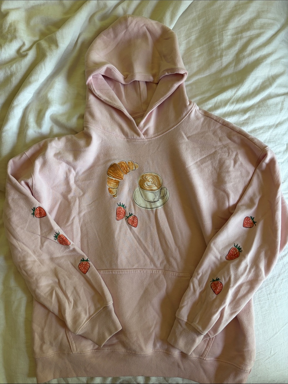 Hollister Light Pink Strawberry & Coffee Graphic Hoodie